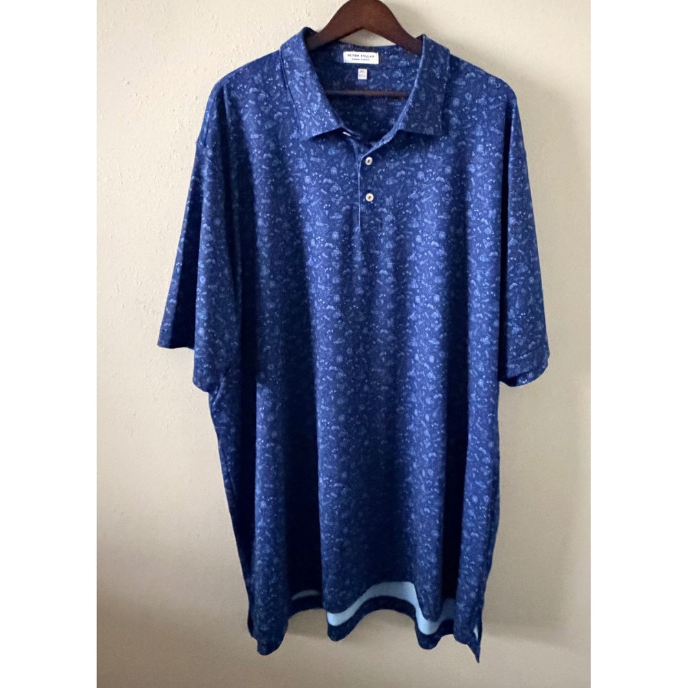 Peter Millar Summer Comfort Polo 3XL Blue Music Guitar Novelty Print Golf Shirt